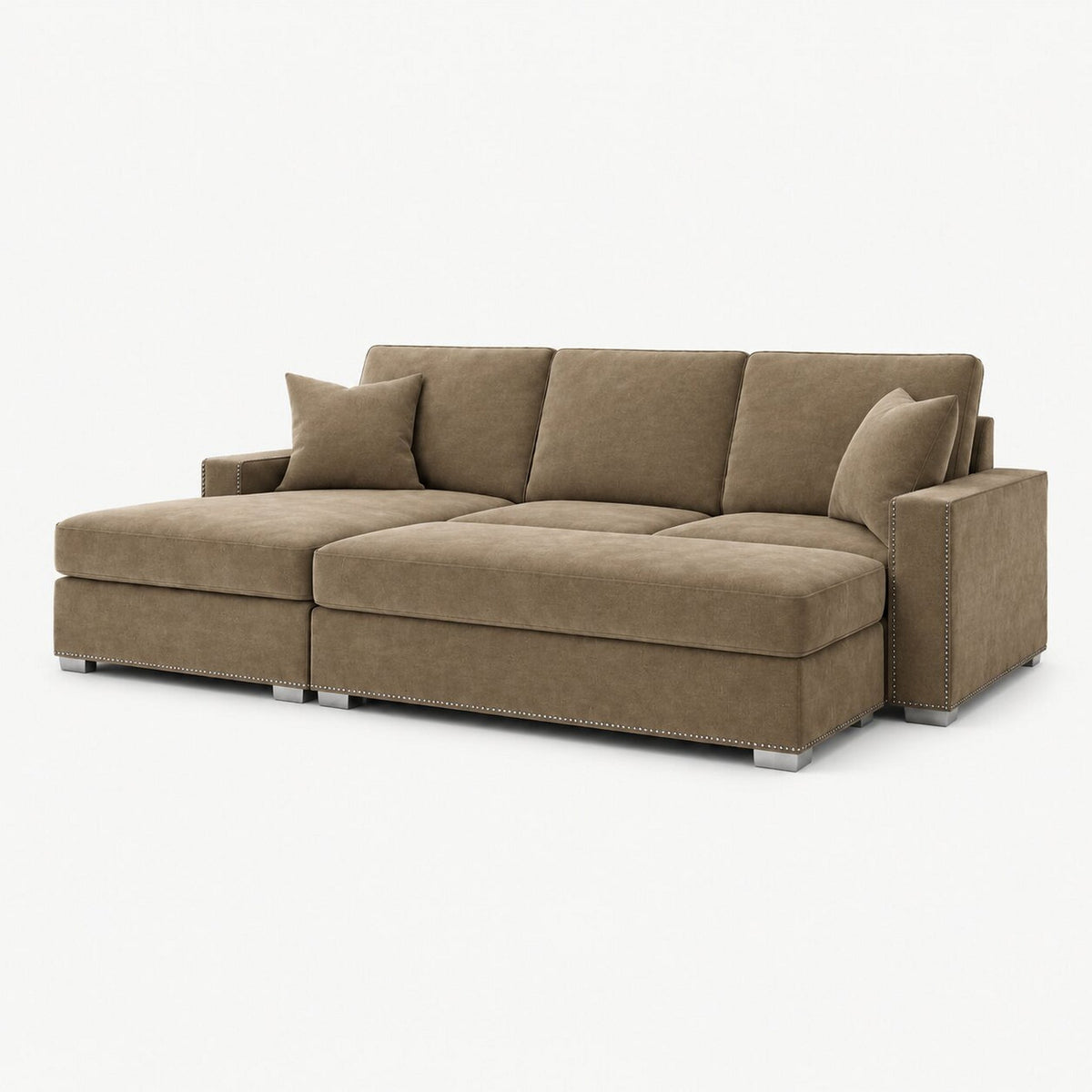 Aria Corner Sofa Bed Bundle — Champagne Mink — clean studio