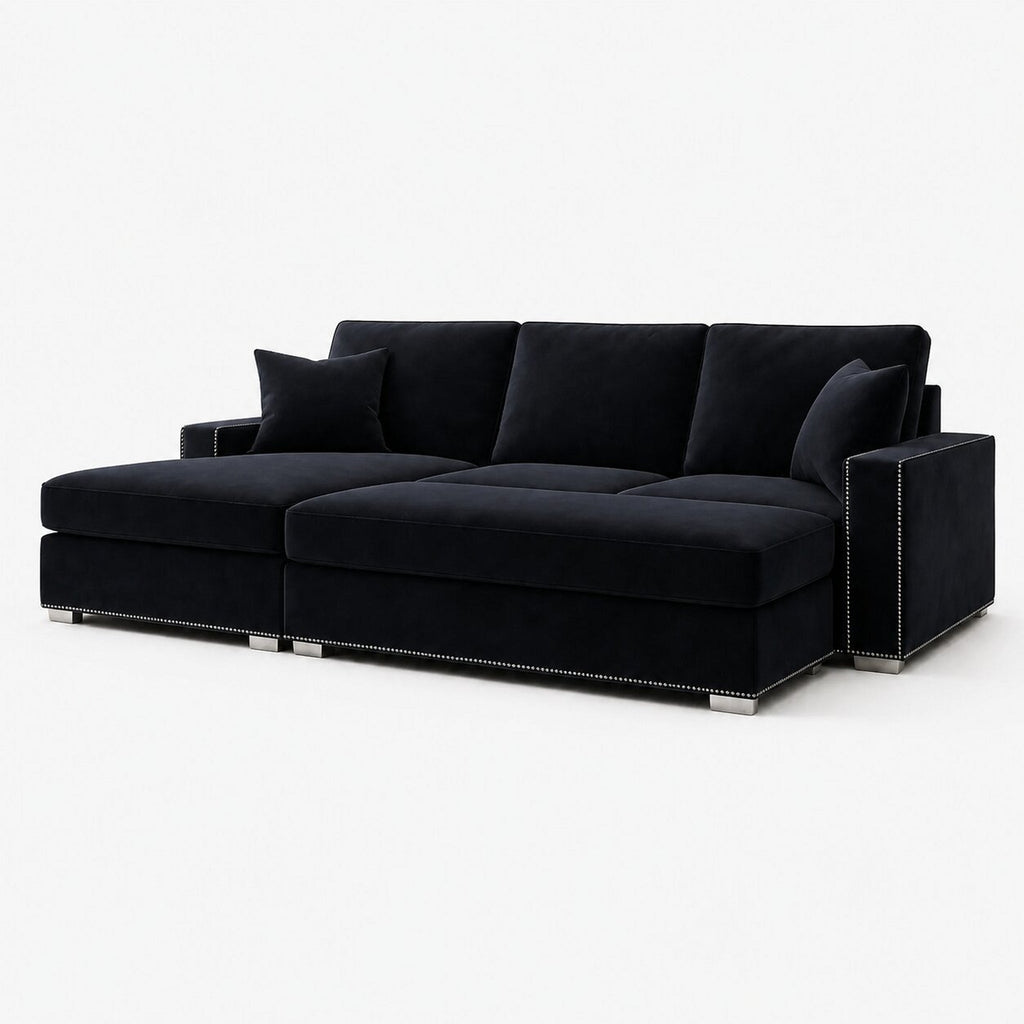 Aria Corner Sofa Bed Bundle — Midnight Noir — clean studio