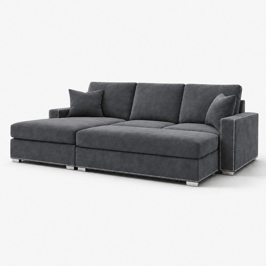 Aria Corner Sofa Bed Bundle — Smoked Steel — clean studio
