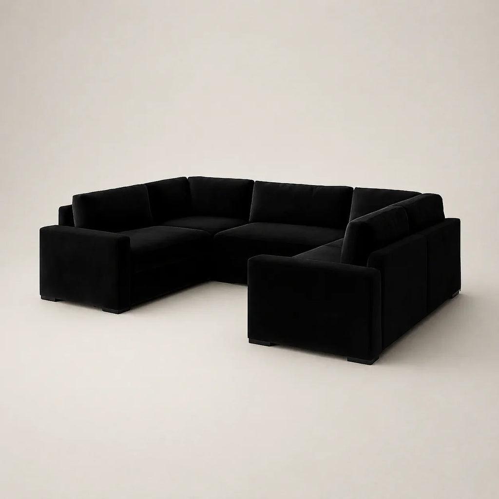 Black velvet L-shaped sectional sofa for modern living room