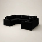 Black velvet L-shaped sectional sofa for modern living room