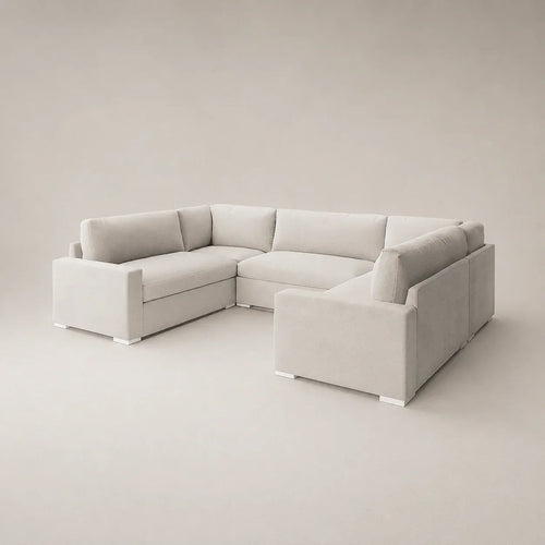 Modern L-shaped sectional sofa in light grey fabric, ideal for luxury living rooms