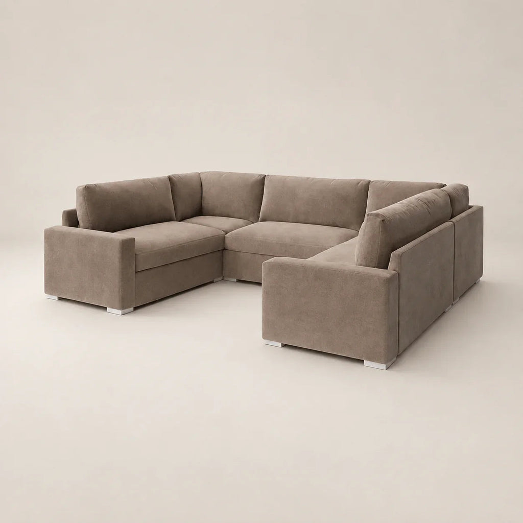 Luxury beige sectional sofa with modern design and white feet, perfect for spacious living rooms