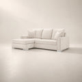 Luxury white sectional sofa with chaise and nailhead trim, modern living room furniture
