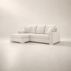 Luxury white sectional sofa with chaise and nailhead trim, modern living room furniture