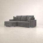 Gray sectional sofa with chaise and nailhead trim, luxury living room furniture