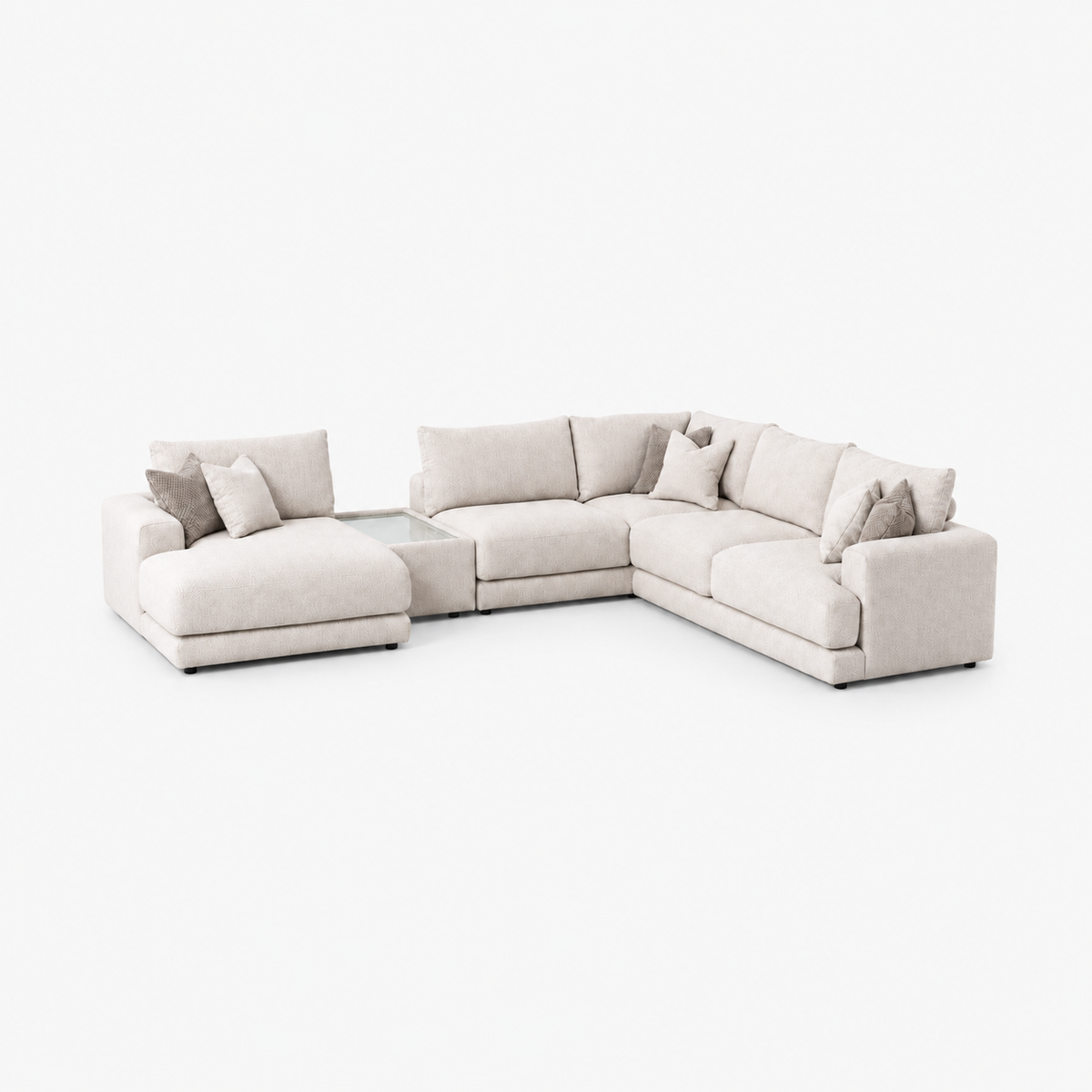 Aurelia Large Chaise Sofa & Glass-Top Table Set