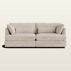 Luxury beige fabric sofa with plush cushions, modern design for living room comfort