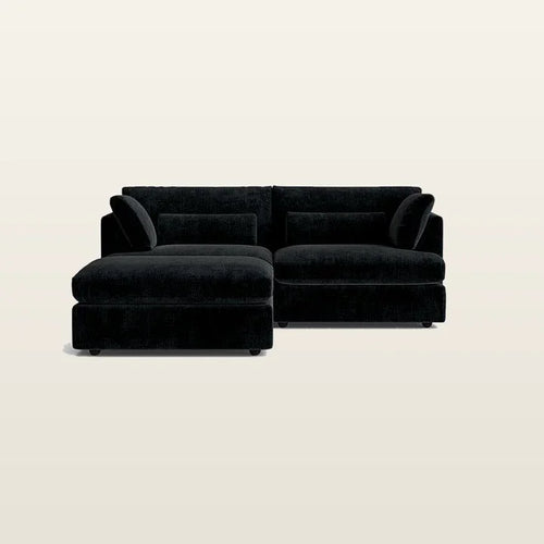 Luxury black velvet sectional sofa with chaise, modern design for living room comfort