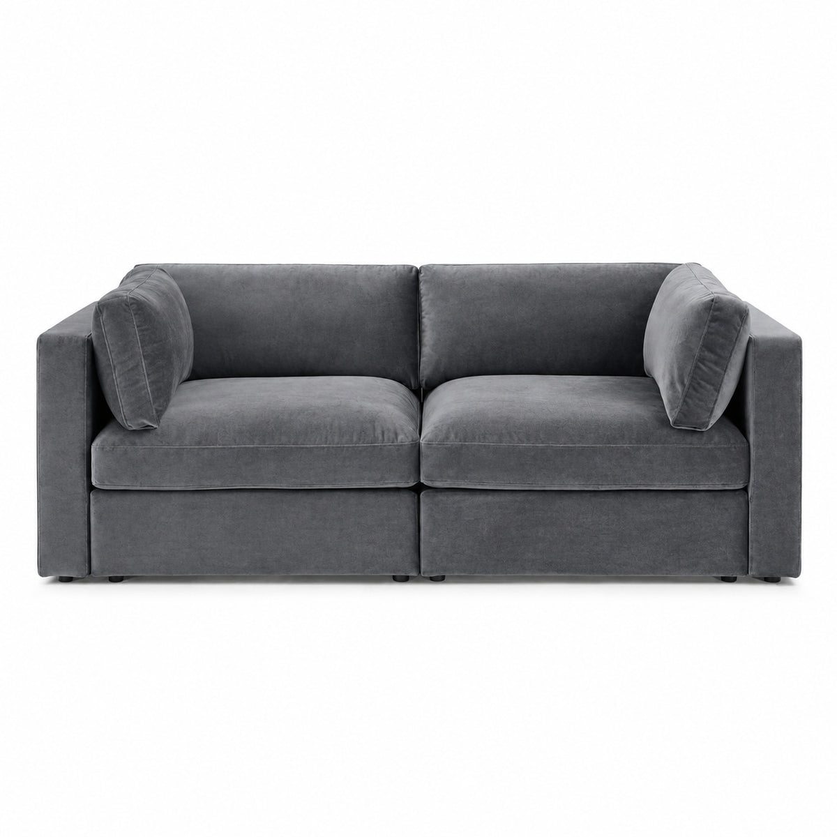 Bellano 2 Seater Sofa — plush velvet Smoked Steel — Box — Supportive memory foam