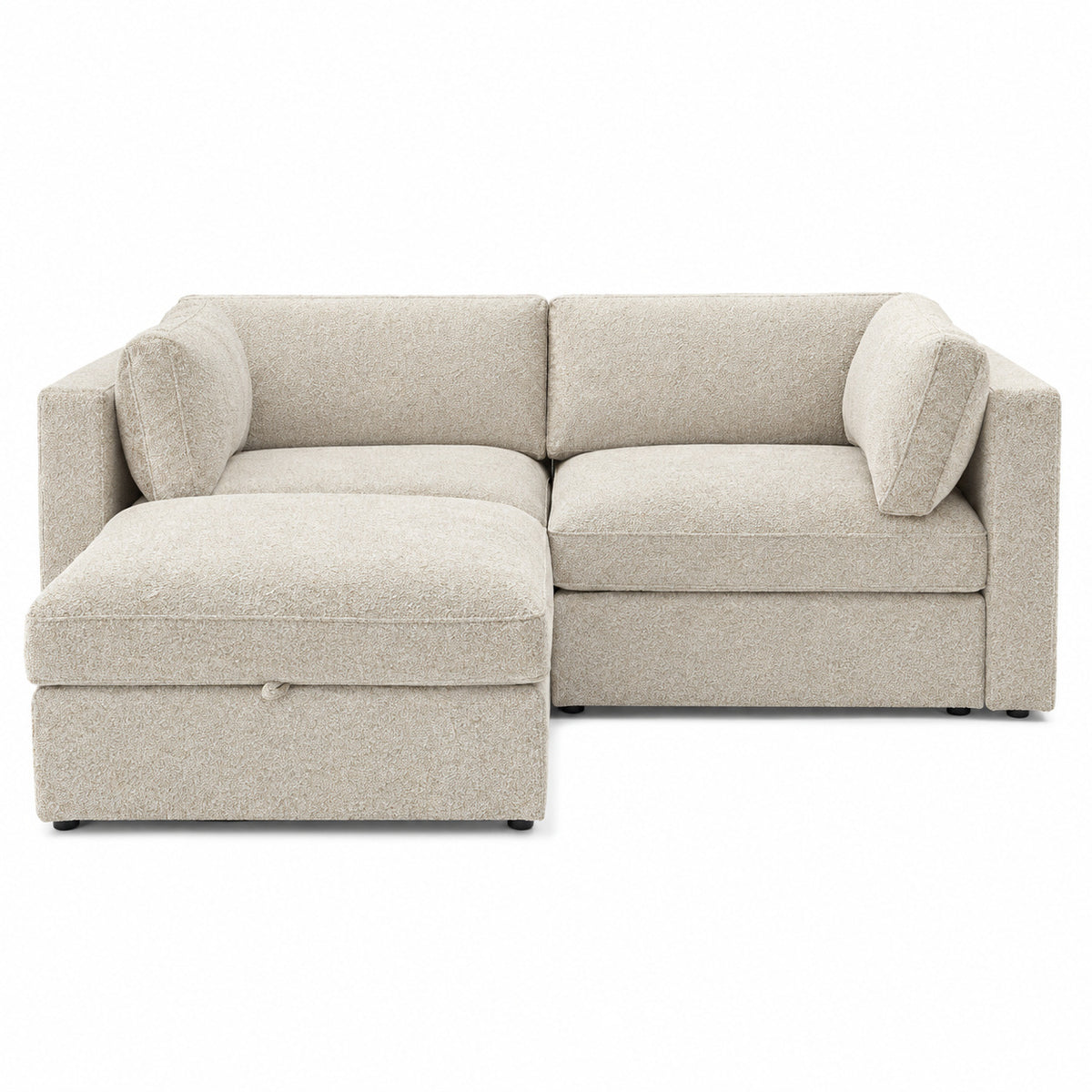 Bellano 2 Seater Sofa + Footstool — Bouclé Meringue — Box — Supportive memory foam