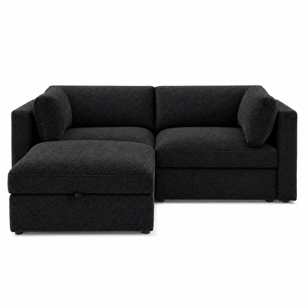 Bellano 2 Seater Sofa + Footstool — Bouclé Midnight — Box — Supportive memory foam