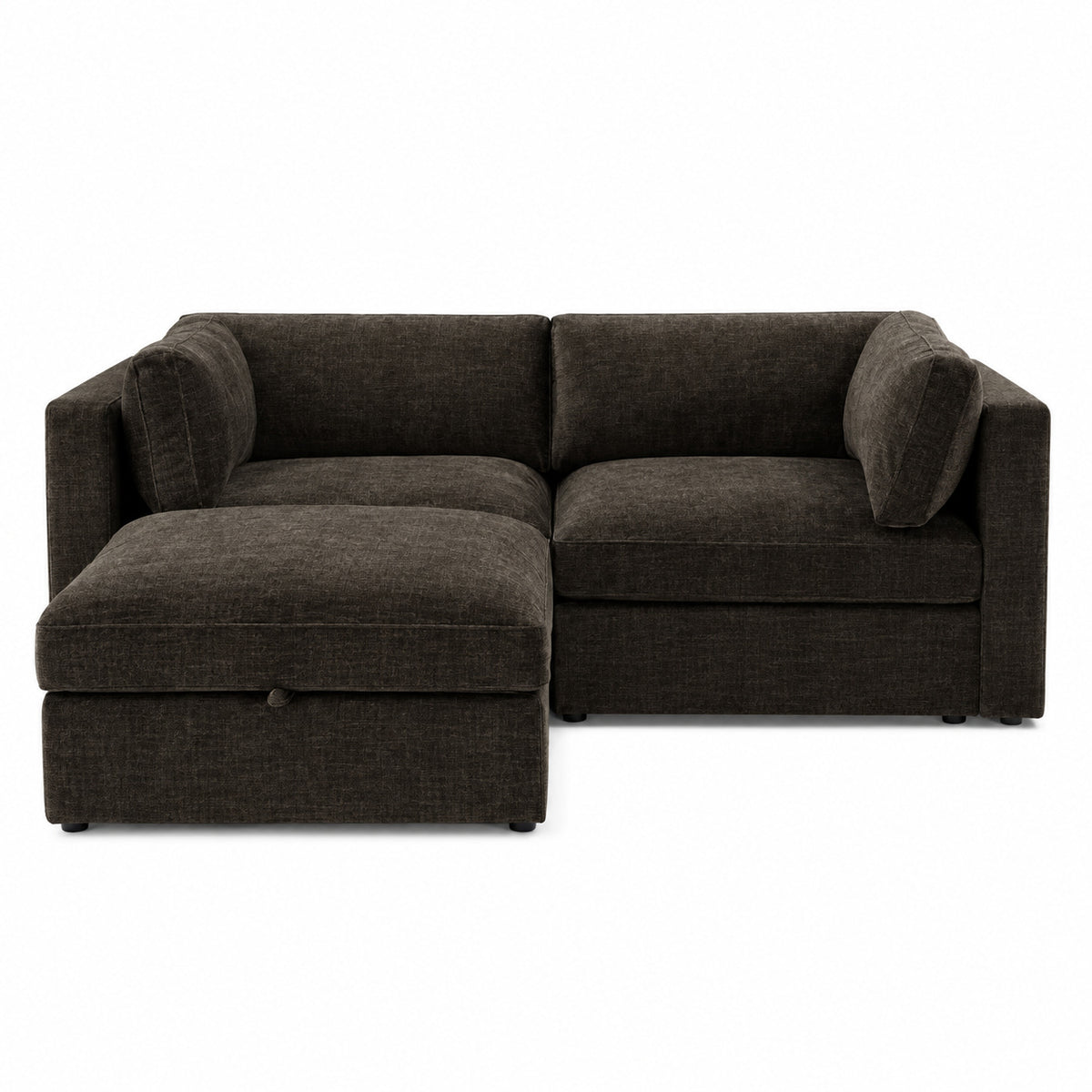 Bellano 2 Seater Sofa + Footstool — Luxe Chenille Double Espresso — Box — Supportive memory foam
