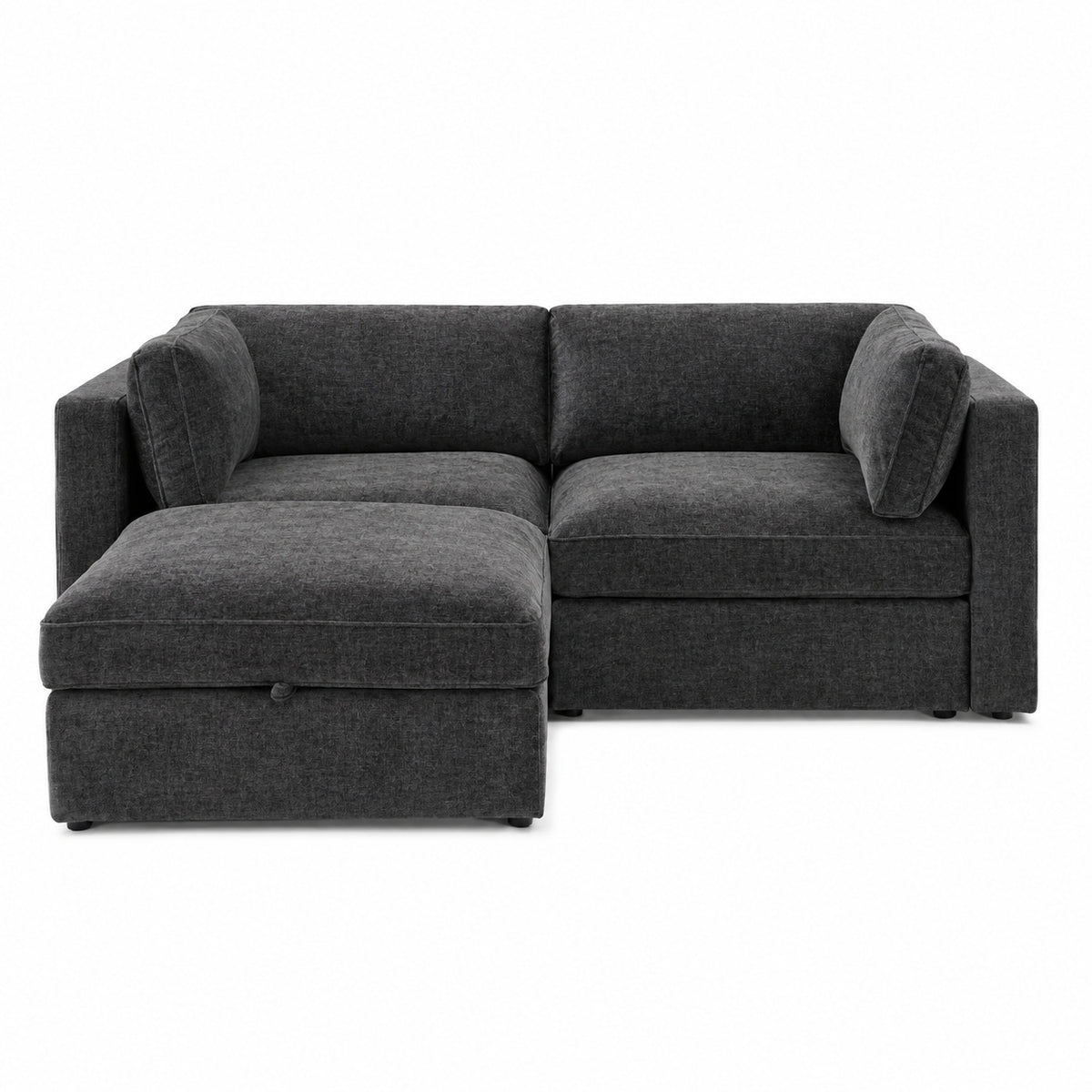 Bellano 2 Seater Sofa + Footstool — Luxe Chenille Luxe Steel — Box — Supportive memory foam