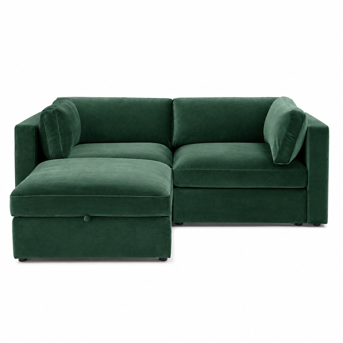 Bellano 2 Seater Sofa + Footstool — Plush Velvet Emerald — Box — Supportive memory foam