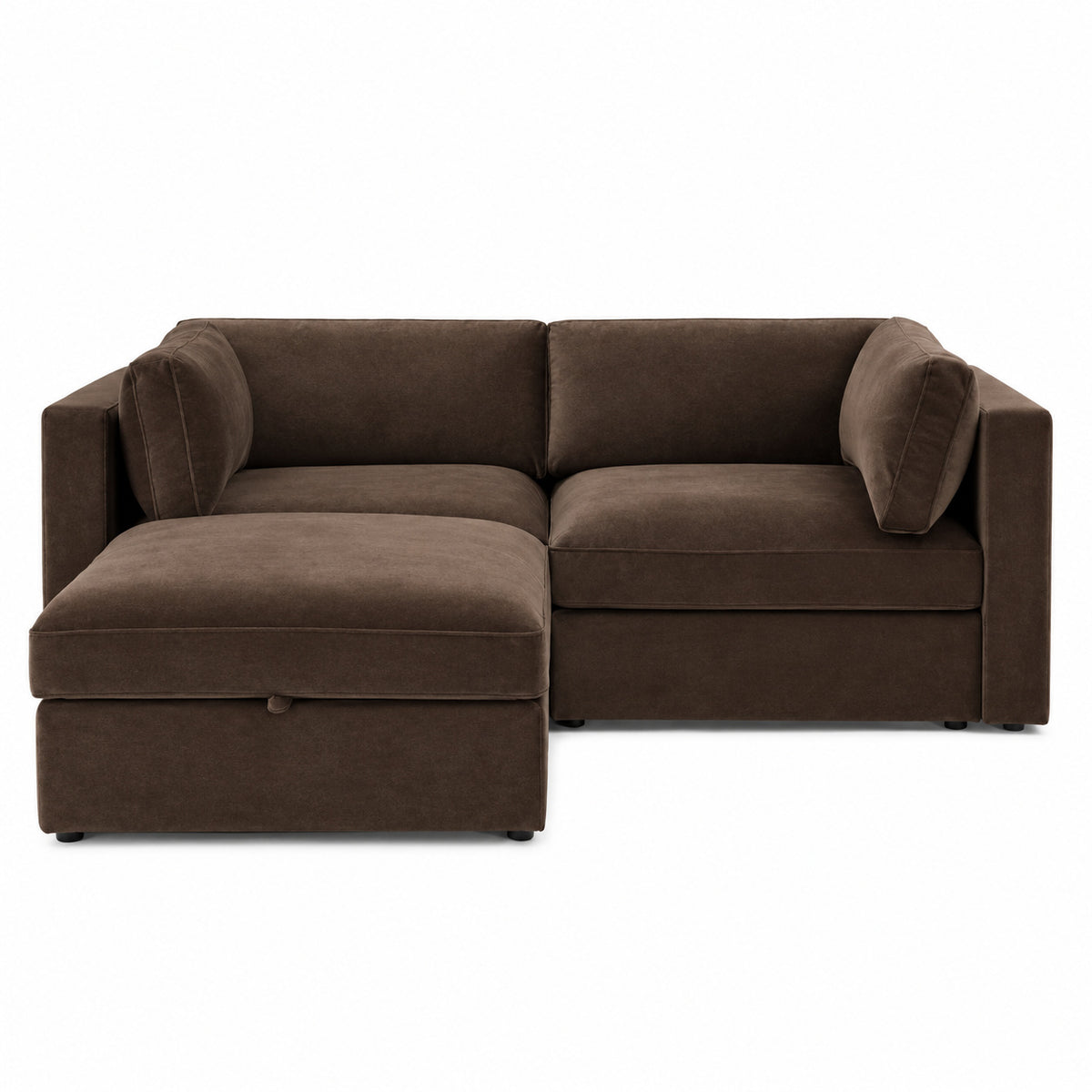 Bellano 2 Seater Sofa + Footstool — Plush Velvet Espresso — Box — Supportive memory foam