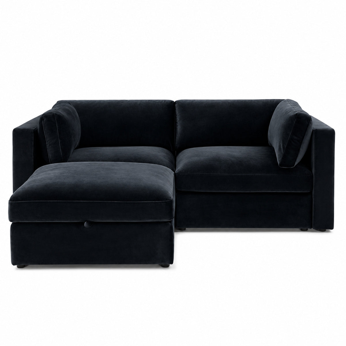 Bellano 2 Seater Sofa + Footstool — Plush Velvet Midnight Noir — Box — Supportive memory foam