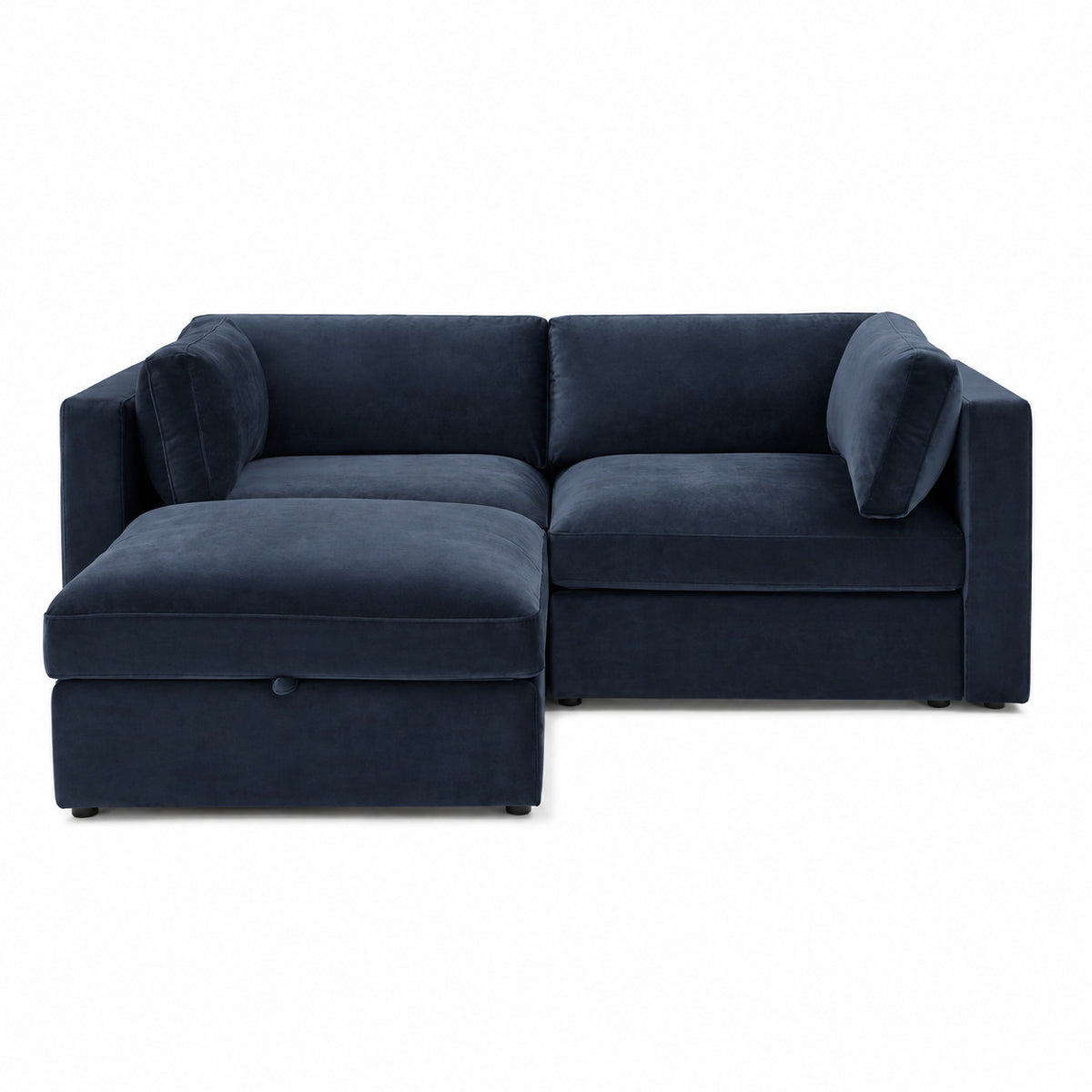 Bellano 2 Seater Sofa + Footstool — Plush Velvet Pacific — Box — Supportive memory foam