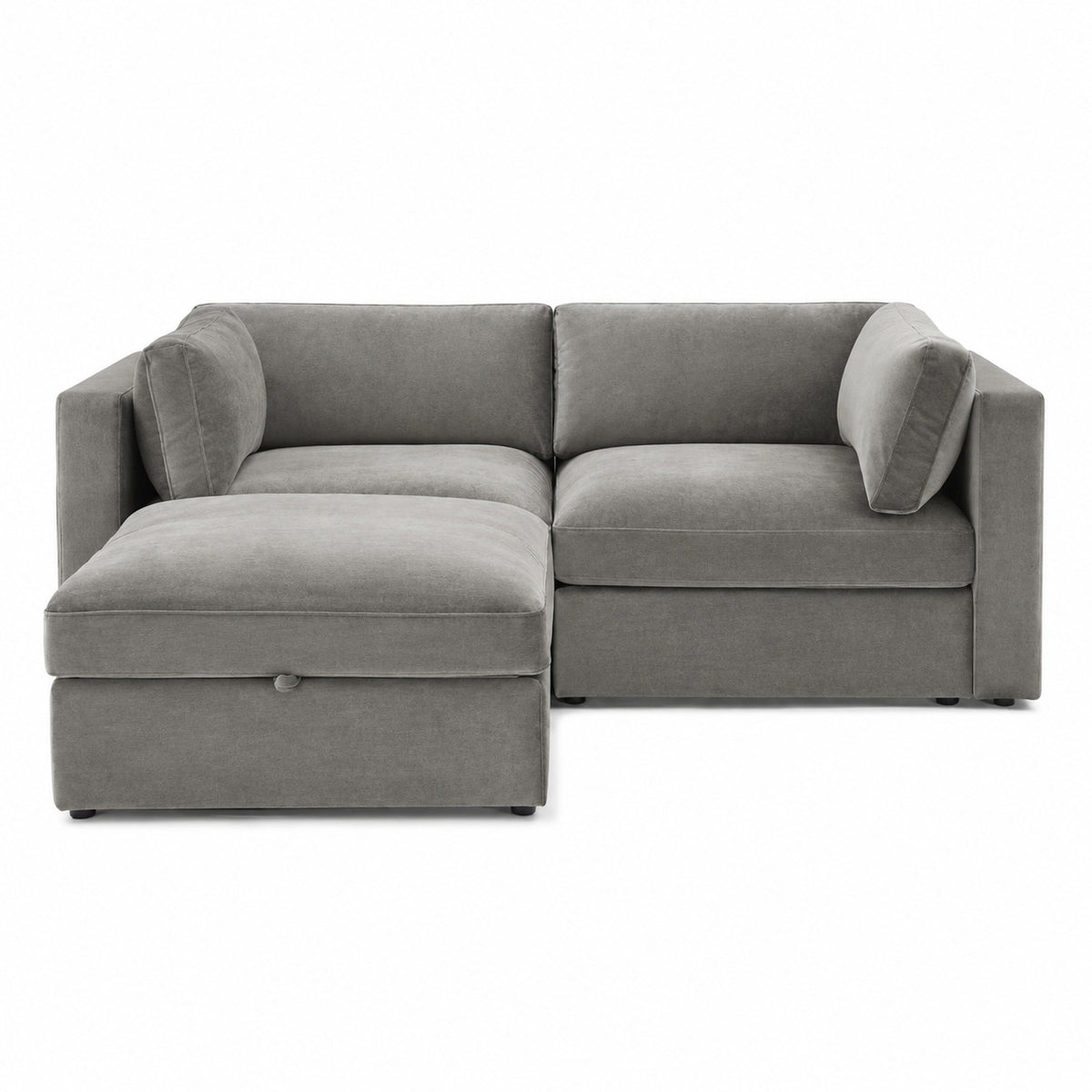 Bellano 2 Seater Sofa + Footstool — Plush Velvet Silver — Box — Supportive memory foam