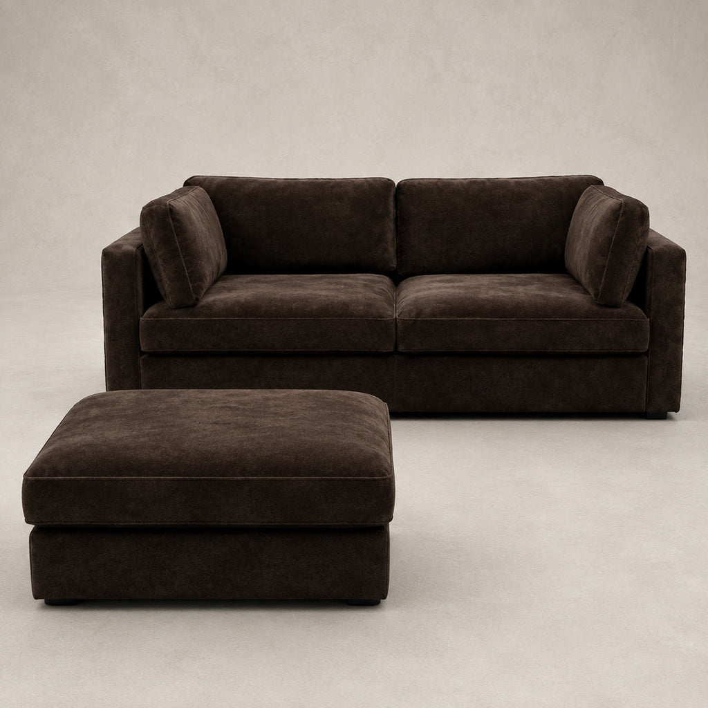 Bellano 2 Seater Sofa + Footstool in Double Espresso Luxe Chenille