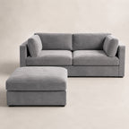 Bellano 2 Seater Sofa + Footstool in Luxe Steel Grey Luxe Chenille