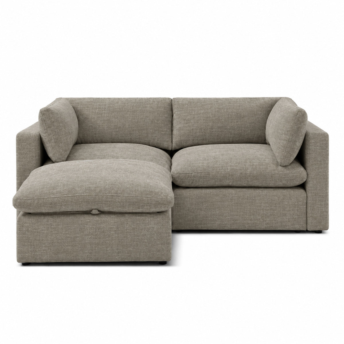 Bellano 2 Seater Sofa + Footstool — Luxe Chenille Summer Beach — Pillow — Extra-soft fibre & feather