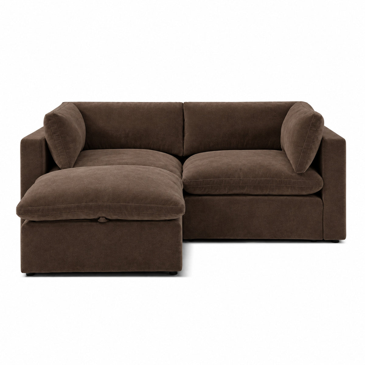 Bellano 2 Seater Sofa + Footstool — Plush Velvet Espresso — Pillow — Extra-soft fibre & feather