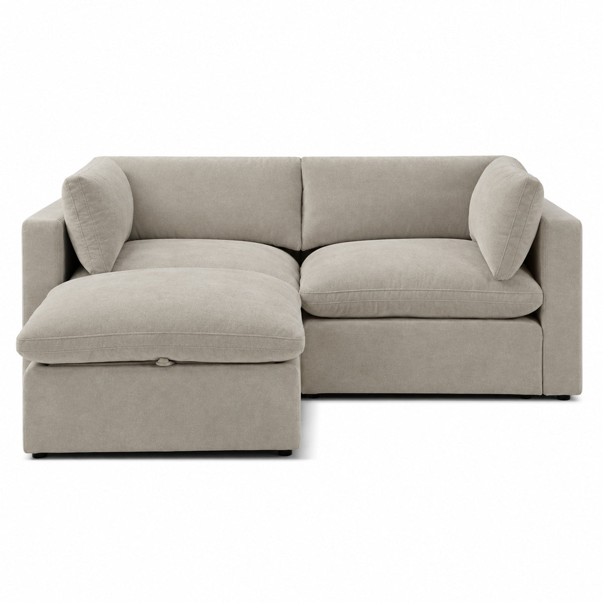 Bellano 2 Seater Sofa + Footstool — Plush Velvet Vanilla Cream — Pillow — Extra-soft fibre & feather