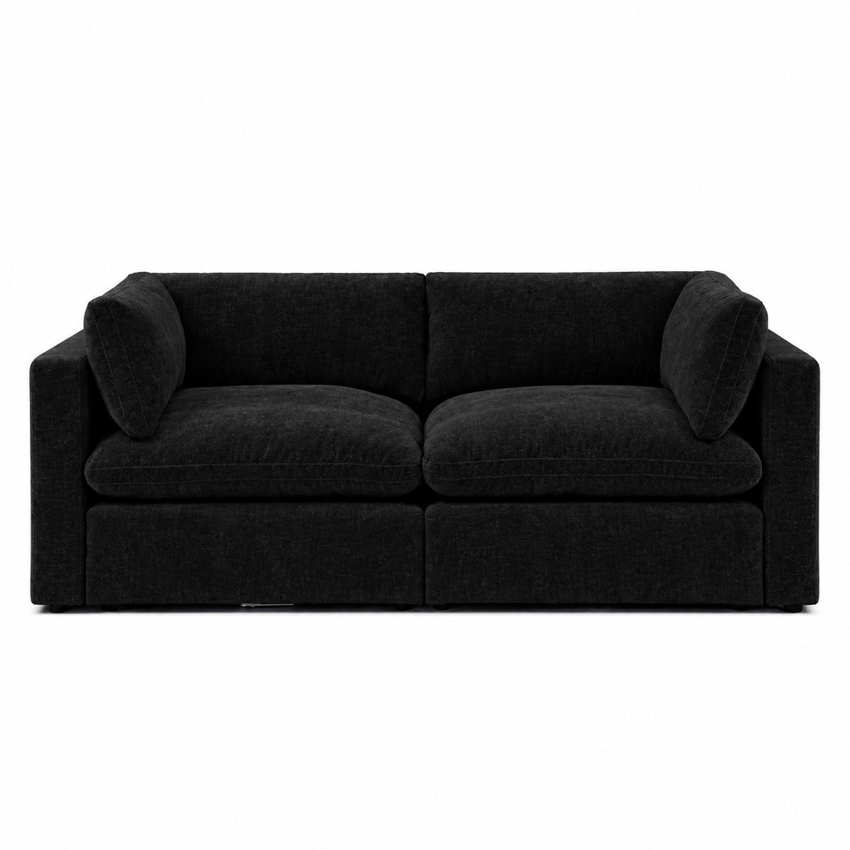 Bellano 2 Seater Sofa — luxe chenille Black Top — Pillow — Extra-soft fibre & feather