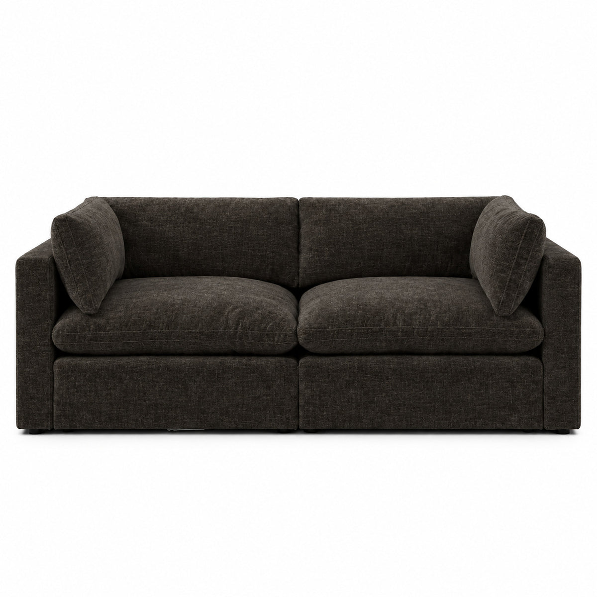 Bellano 2 Seater Sofa — luxe chenille Double Espresso — Pillow — Extra-soft fibre & feather