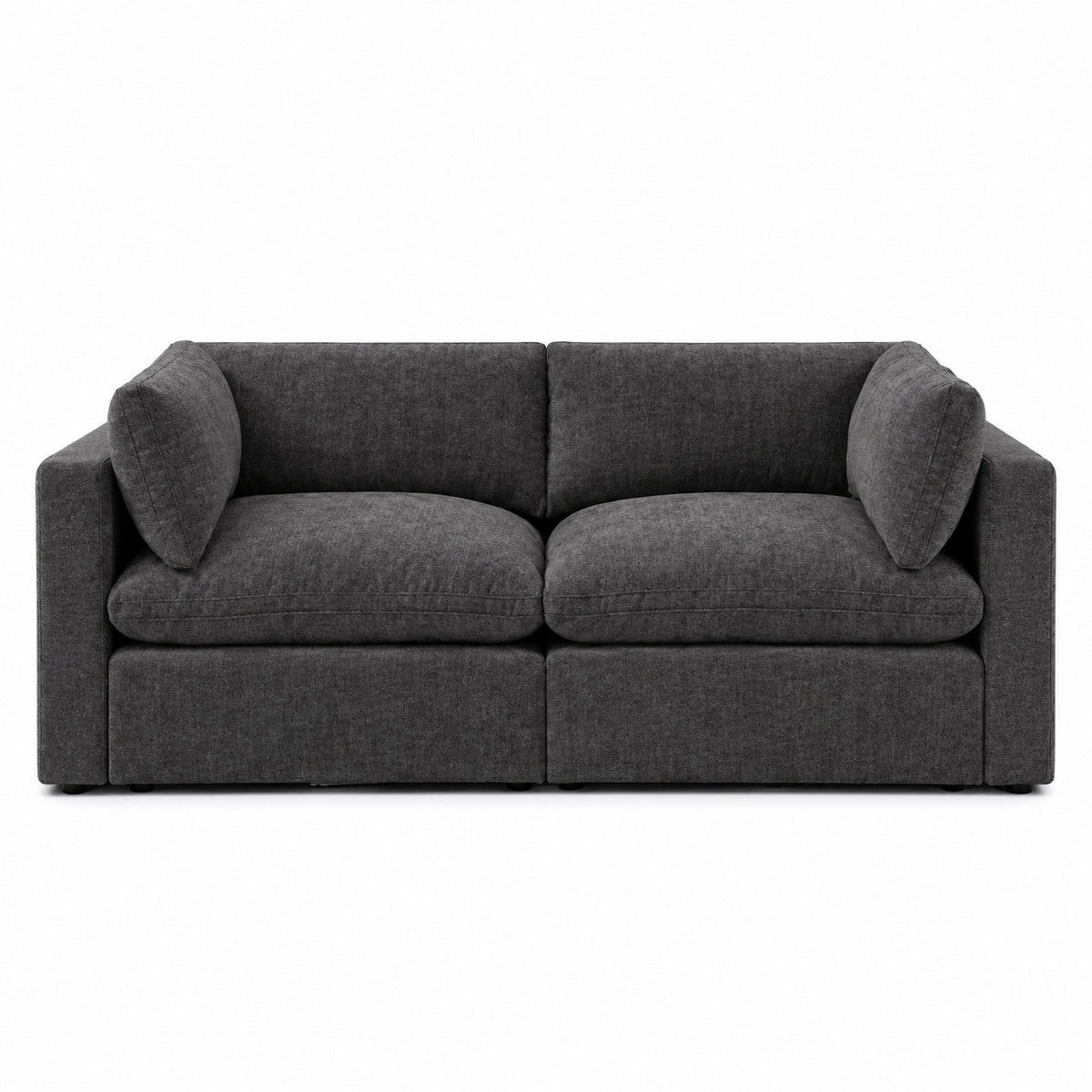 Bellano 2 Seater Sofa — luxe chenille Luxe Steel — Pillow — Extra-soft fibre & feather
