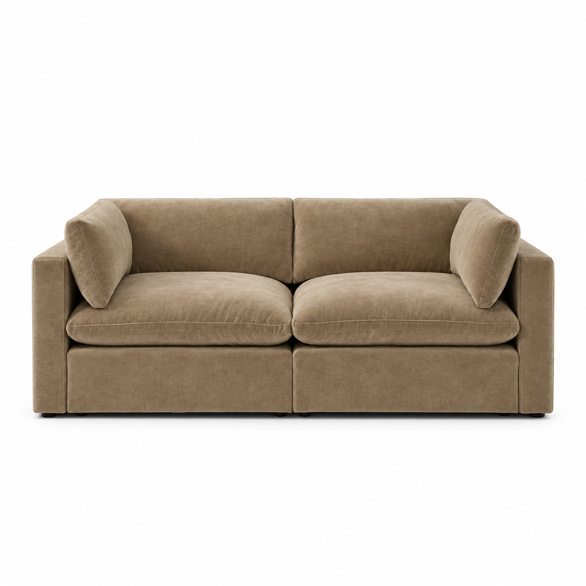 Bellano 2 Seater Sofa — plush velvet Champagne Mink — Pillow — Extra-soft fibre & feather