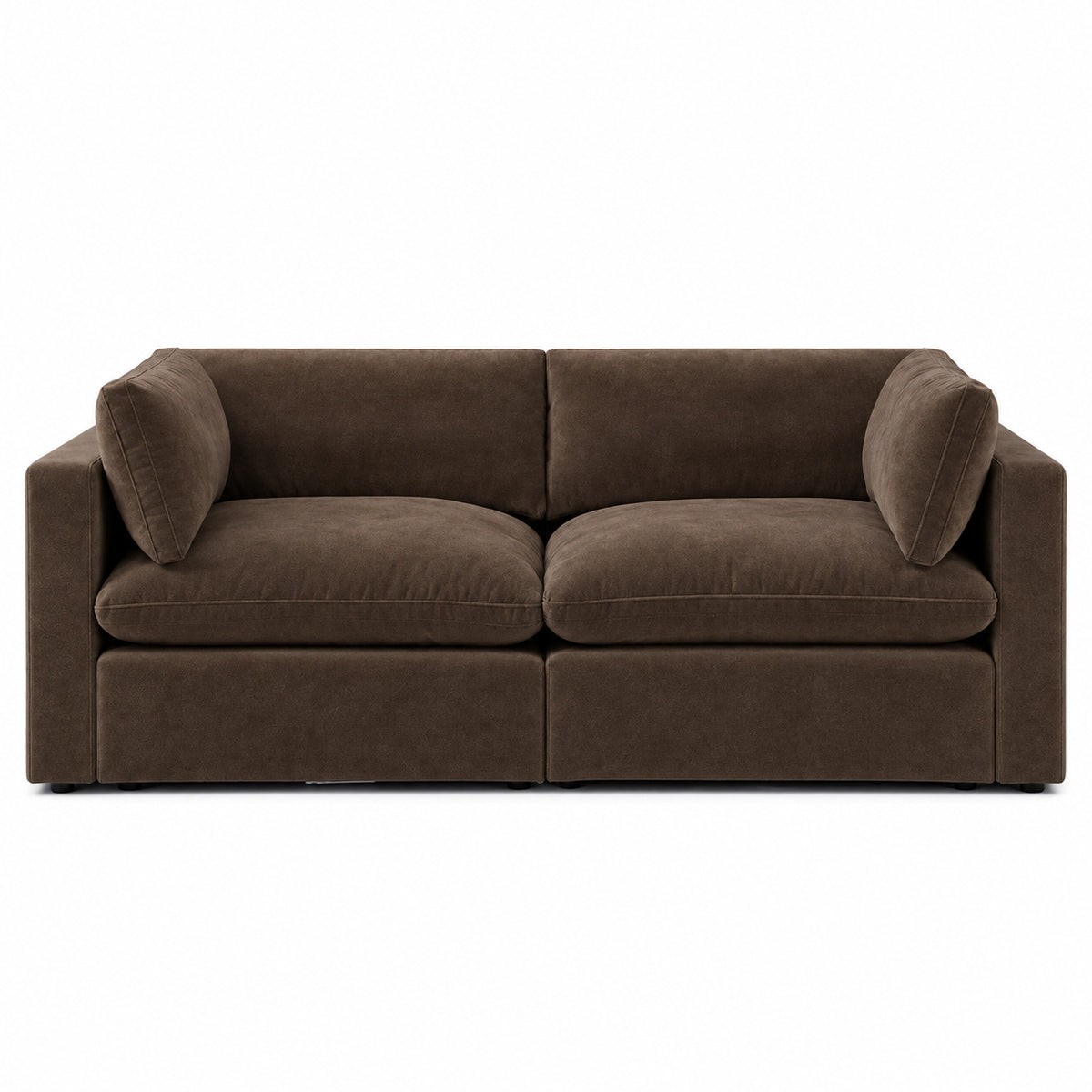 Bellano 2 Seater Sofa — plush velvet Espresso — Pillow — Extra-soft fibre & feather