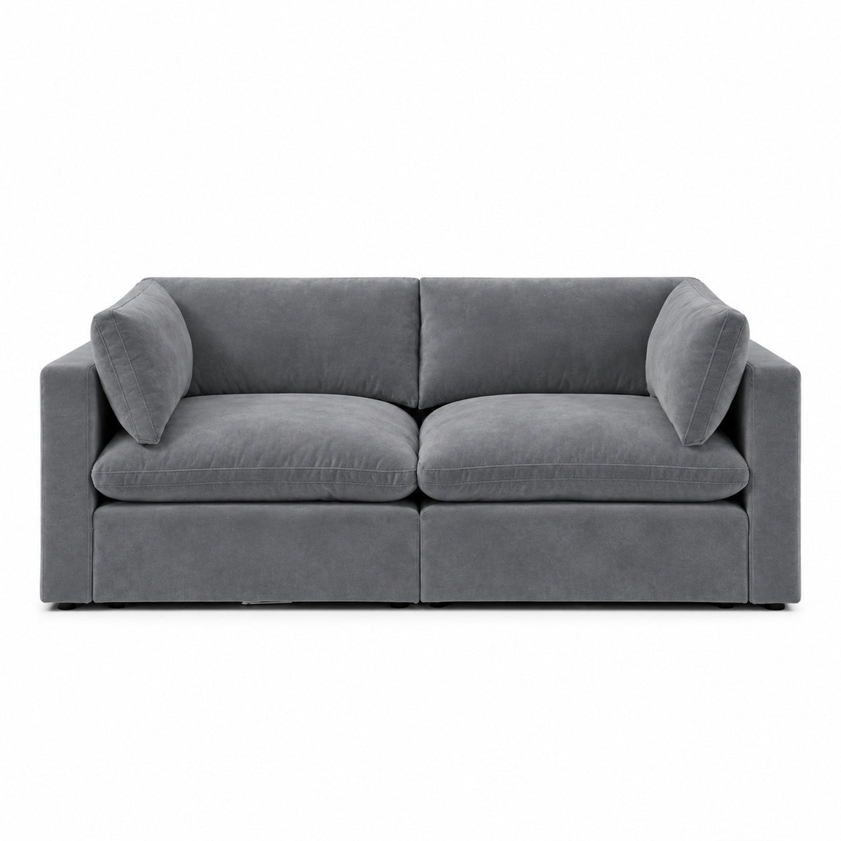 Bellano 2 Seater Sofa — plush velvet Smoked Steel — Pillow — Extra-soft fibre & feather