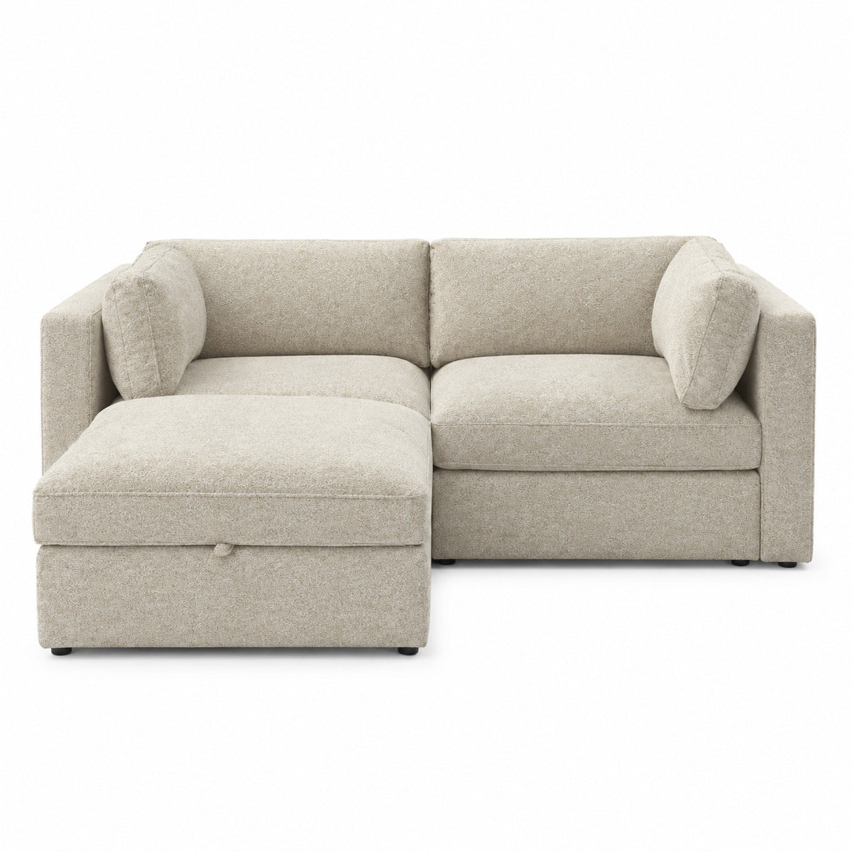 Bellano 2 Seater Sofa + Storage Ottoman — Boucle Meringue — Box — Supportive memory foam