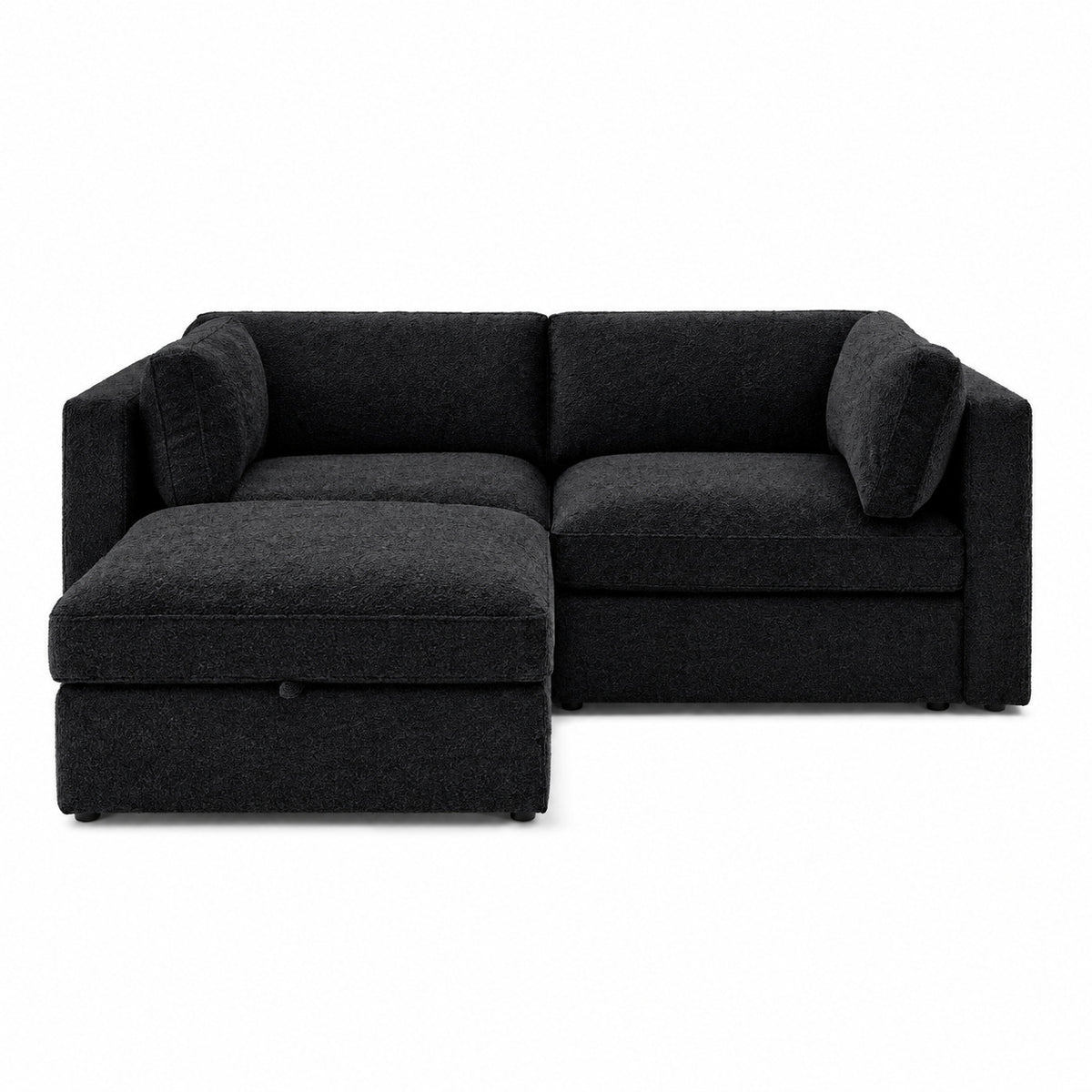 Bellano 2 Seater Sofa + Storage Ottoman — Boucle Midnight — Box — Supportive memory foam