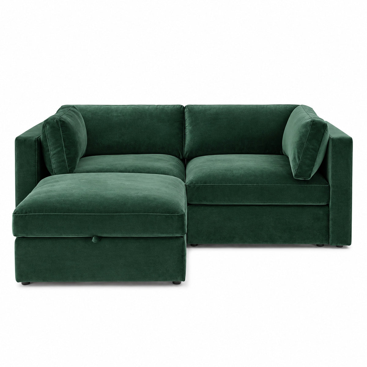 Bellano 2 Seater Sofa + Storage Ottoman — Plush Velvet Emerald — Box — Supportive memory foam