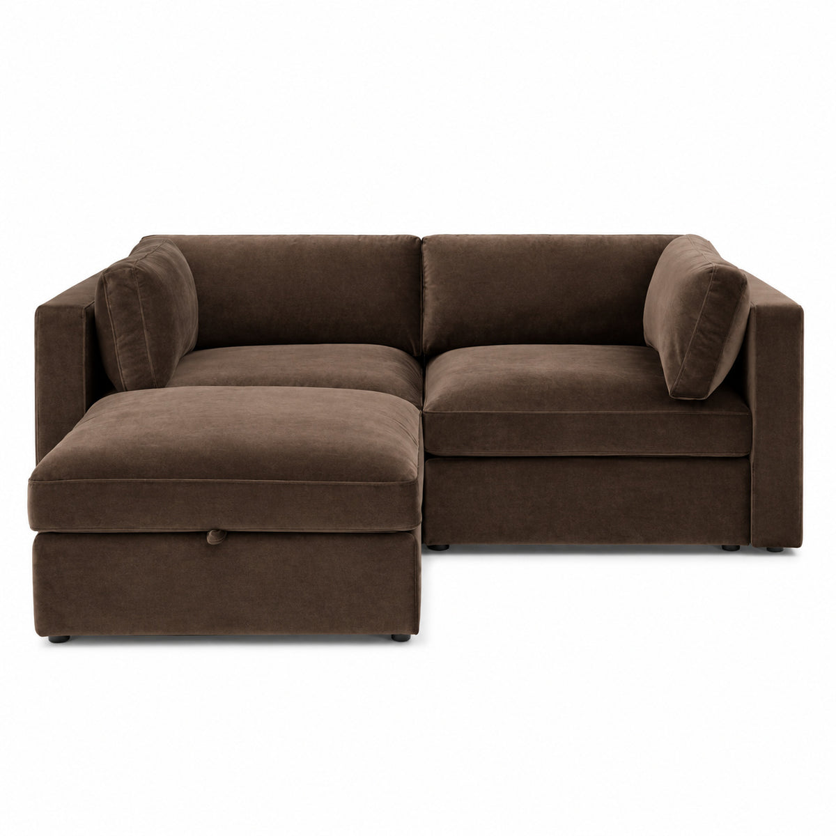 Bellano 2 Seater Sofa + Storage Ottoman — Plush Velvet Espresso — Box — Supportive memory foam