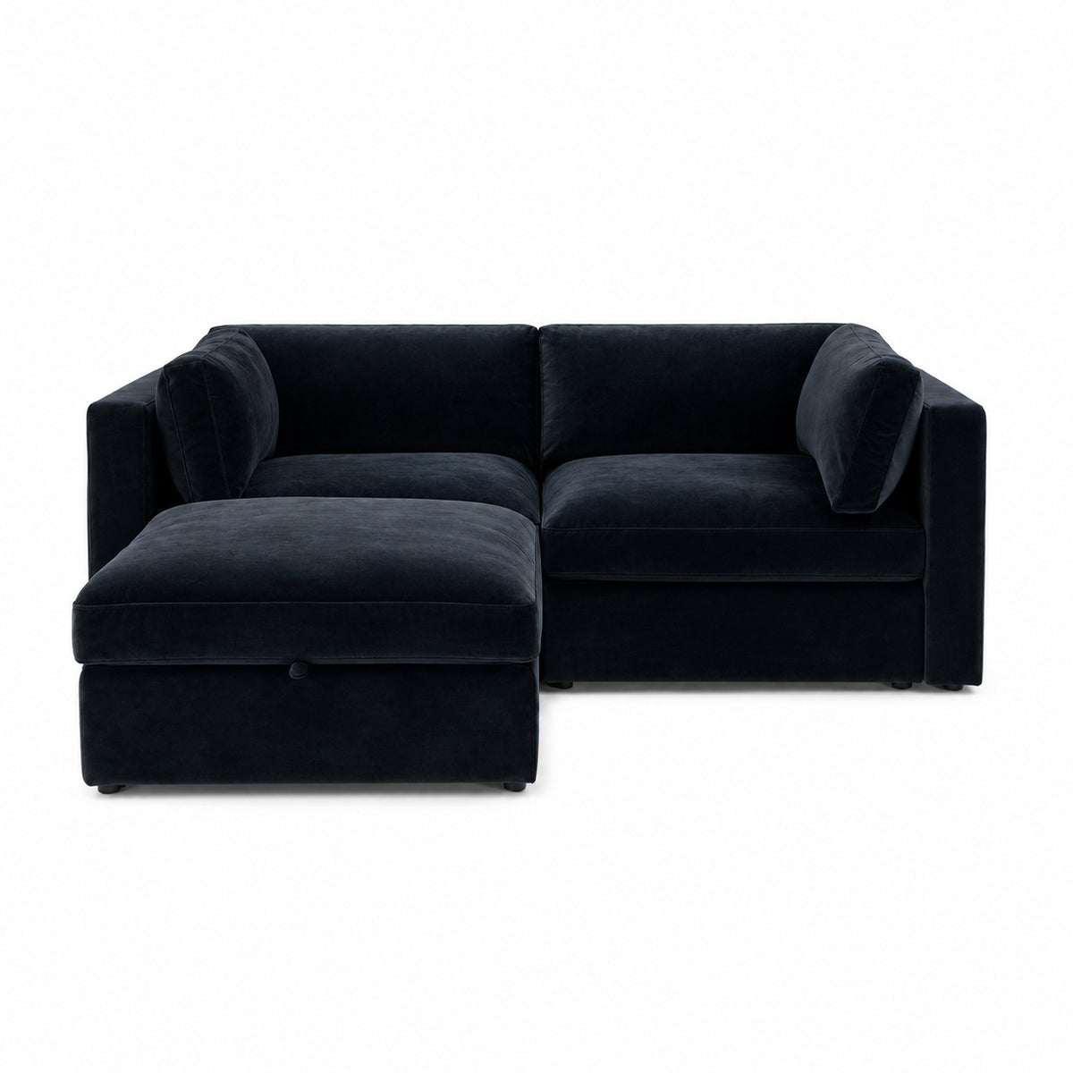 Bellano 2 Seater Sofa + Storage Ottoman — Plush Velvet Midnight Noir — Box — Supportive memory foam