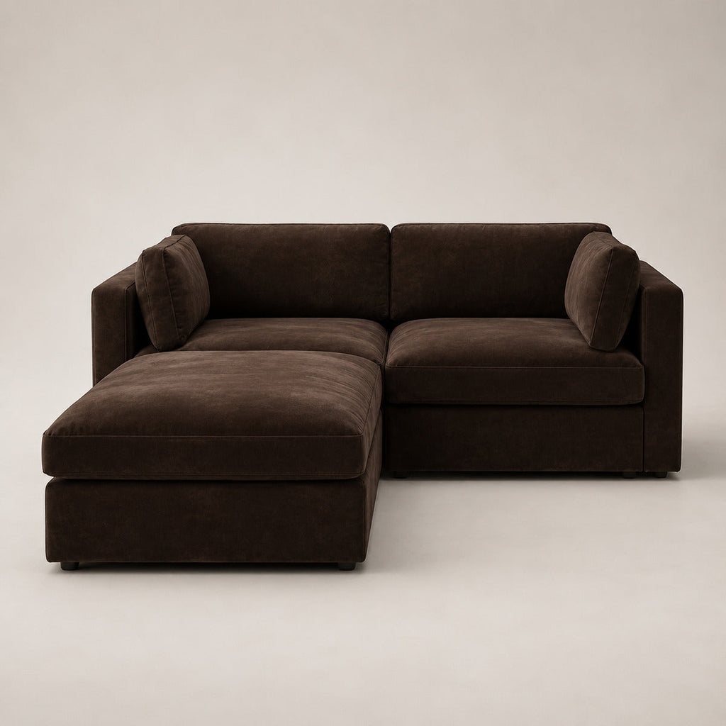 Bellano 2 Seater Sofa + Storage Ottoman in Double Espresso Luxe Chenille