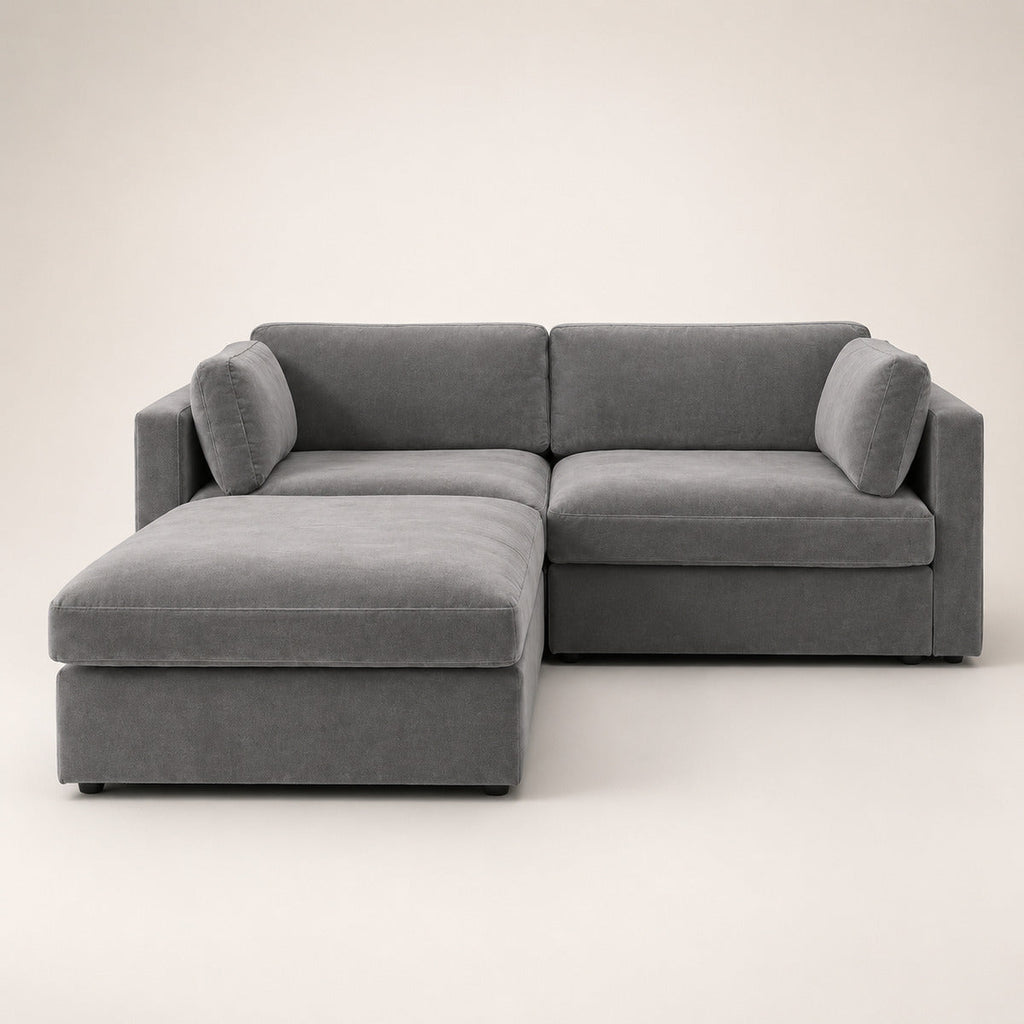 Bellano 2 Seater Sofa + Storage Ottoman in Luxe Steel Grey Luxe Chenille