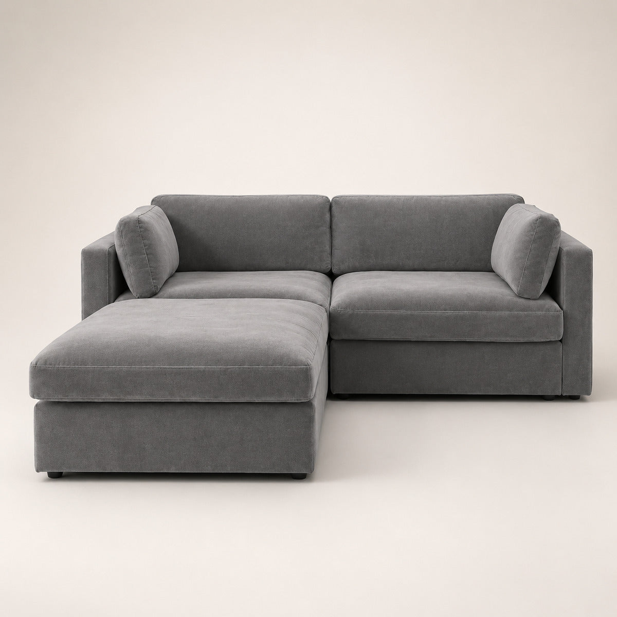 Bellano 2 Seater Sofa + Storage Ottoman in Luxe Steel Grey Luxe Chenille