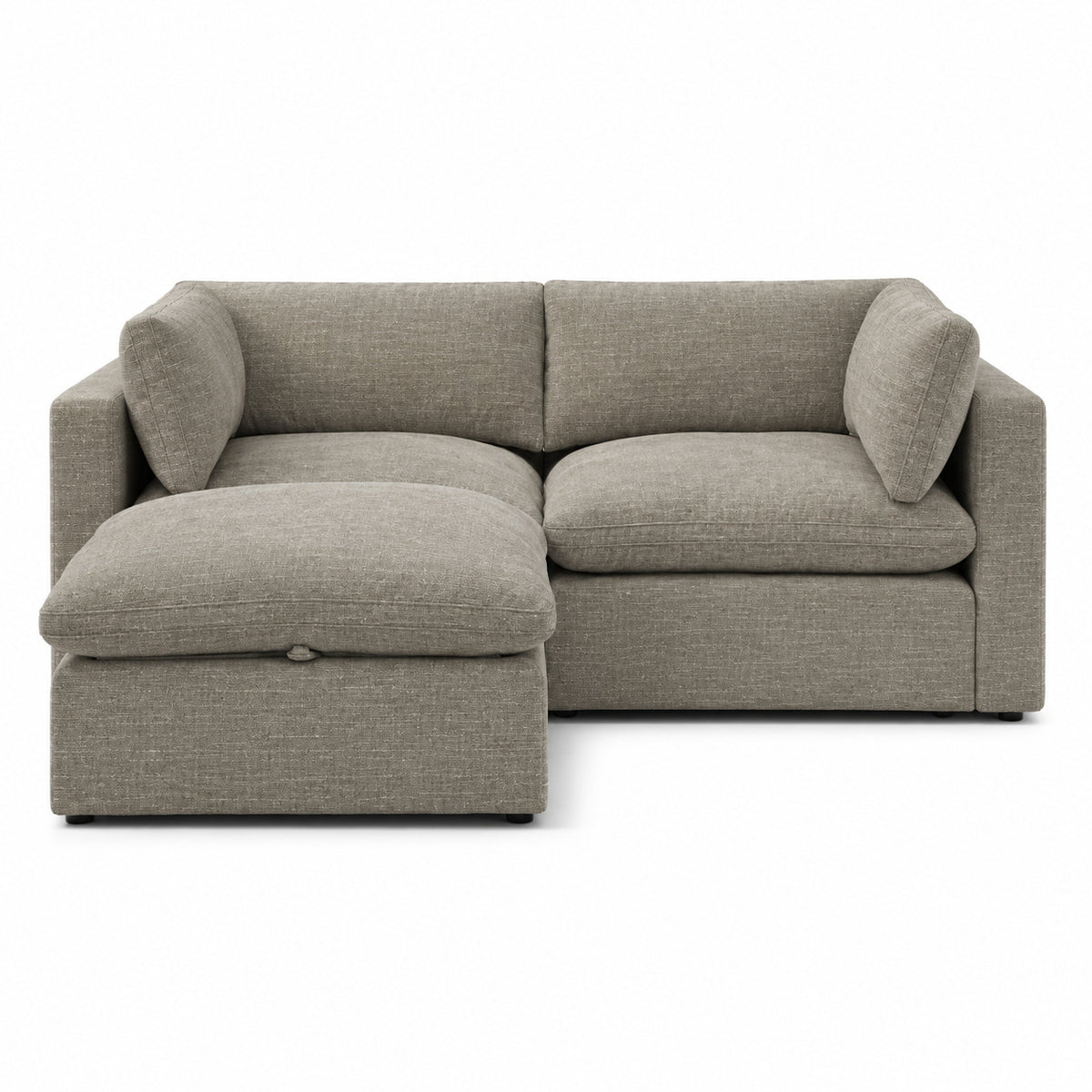 Bellano 2 Seater Sofa + Storage Ottoman — Luxe Chenille Summer Beach — Pillow — Extra-soft fibre & feather