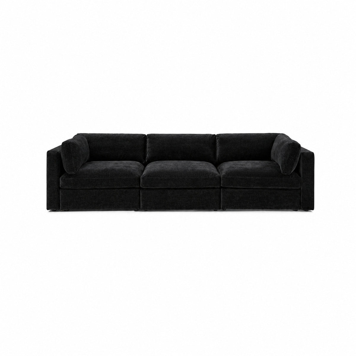 Bellano 3 Seater Sofa – luxe chenille black top – box cushions