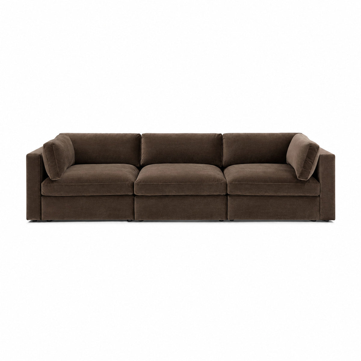 Bellano 3 Seater Sofa – plush velvet espresso – box cushions