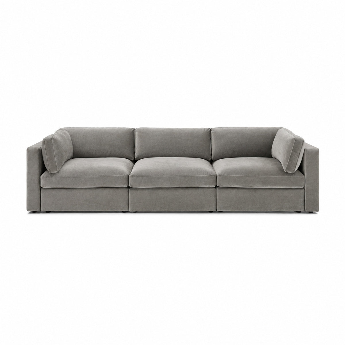 Bellano 3 Seater Sofa – plush velvet silver – box cushions