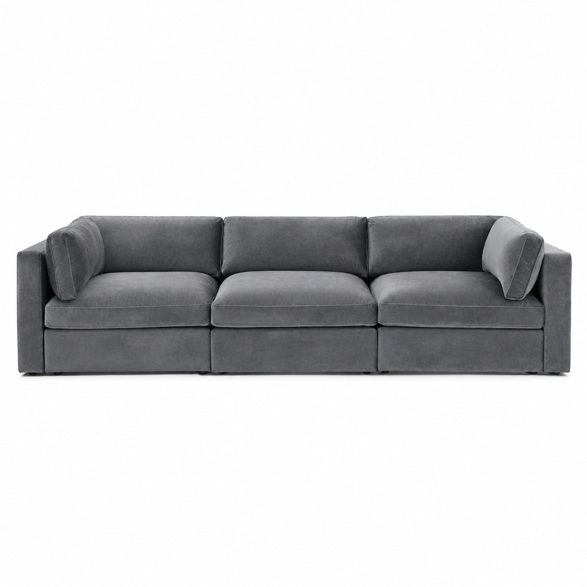 Bellano 3 Seater Sofa – plush velvet smoked steel – box cushions