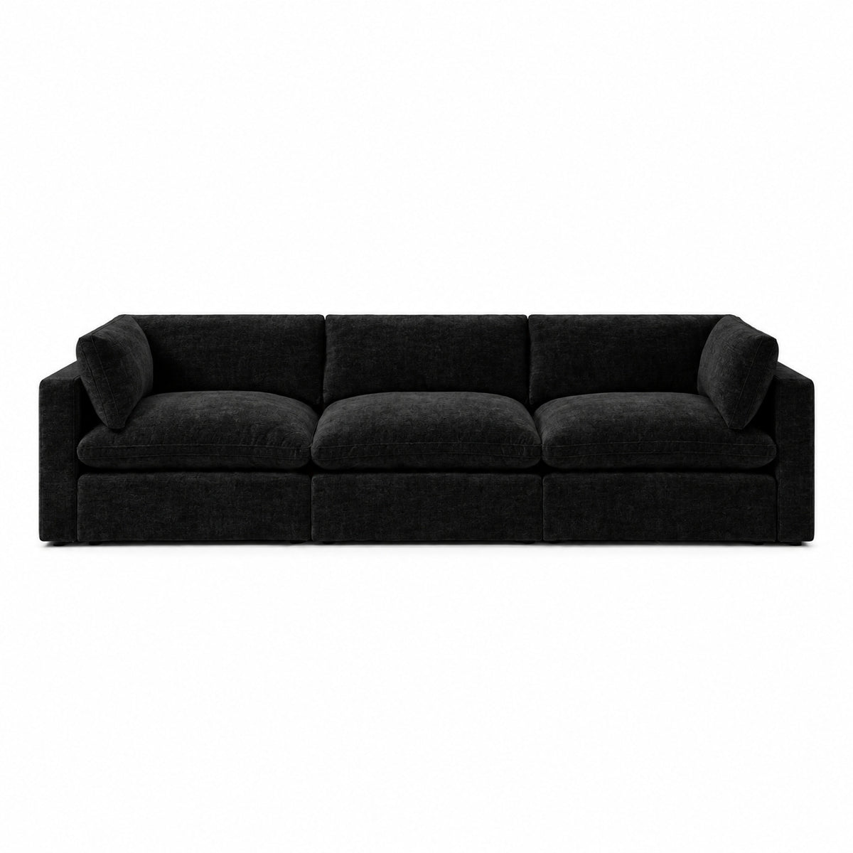 Bellano 3 Seater Sofa – luxe chenille black top – pillow cushions