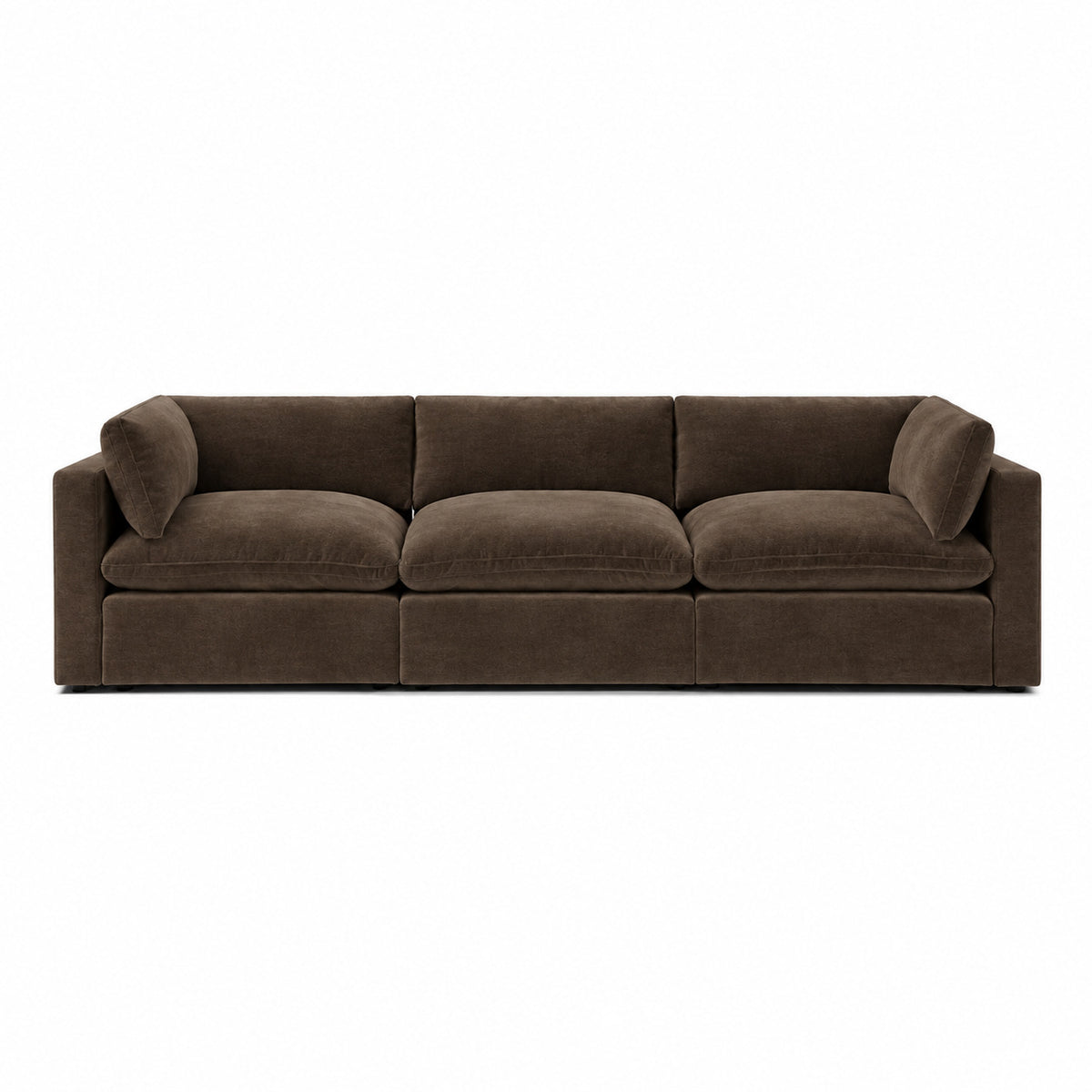Bellano 3 Seater Sofa – plush velvet espresso – pillow cushions