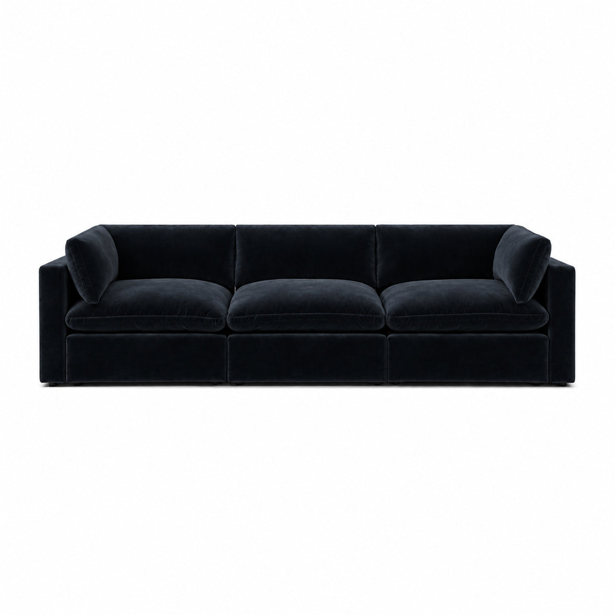 Bellano 3 Seater Sofa – plush velvet midnight noir – pillow cushions